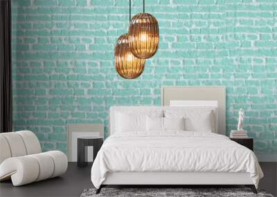 decorative stone brick wall interior design and modern lamp Wall mural