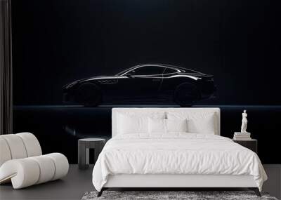 A minimalist black wallpaper with subtle textures of a sleek car silhouette Wall mural