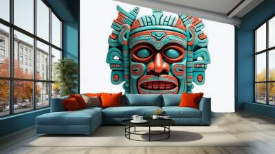 Ancient wooden Mayan mask on white background Wall mural