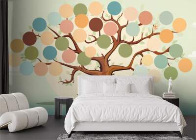 Family tree with empty colored cells, template on a light background Wall mural