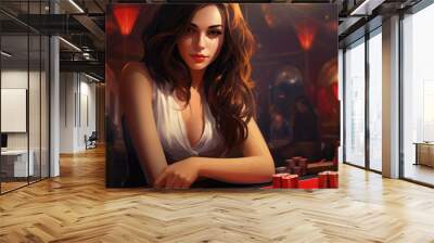 Young beautiful girl croupier in a casino Wall mural