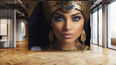 Young beautiful woman in the image of an ancient Egyptian queen on a dark background Wall mural