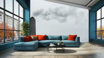 industrial smoke from chimney on grey sky Wall mural