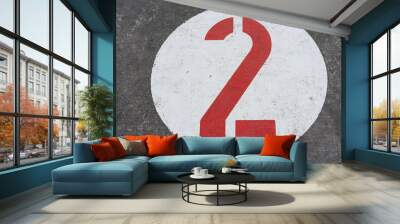 red number two in white circle road sign Wall mural