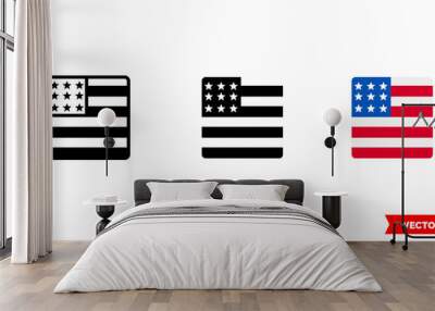 United States flag icon of 3 types. Isolated vector sign symbol. Wall mural