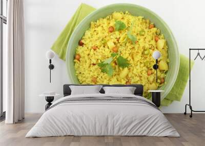 indian breakfast dish poha Aloo/Kanda Poha or Tarri Pohe with spicy chana masala/curry Wall mural