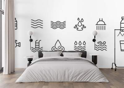 Editable vector pack of water line icons. Wall mural