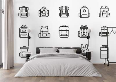 Stroke line icons set of backpack. Wall mural