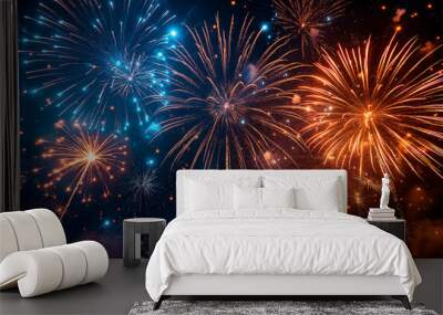 Fireworks illuminating the night sky in vibrant bursts of color, celebrating Independence Day across the United States Wall mural