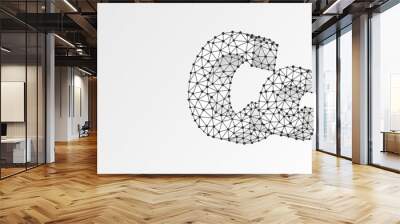 Alphabet letter C. Abstract digital wireframe, low poly mesh, Raster white origami 3d illustration. Design of an Uppercase and lowercase letters. Banner, template or a pattern. Triangle, line, dot Wall mural