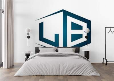 LB monogram logo with hexagon shape and negative space style ribbon design template Wall mural