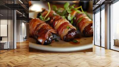 74. A plate of sweet and savory bacon-wrapped dates Wall mural