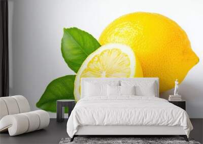 A photo of a lemon, indoor, isolated on white background, old botanical illustration copy space, realistic, overlay, attic backdrop Wall mural