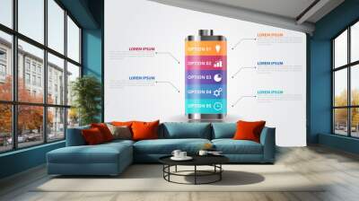 3D battery infographic template for business, education, web design, banners, brochures, flyers, diagram, workflow, timeline. Vector infographic element. Wall mural