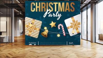 Christmas party poster template with realistic christmas elements. Vector illustration  Wall mural