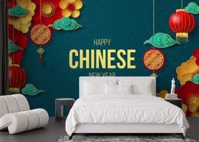 Happy Chinese New Year background. Can be used for greetings card, flyers, invitation, posters, brochure, banners, calendar. Vector illustration Wall mural