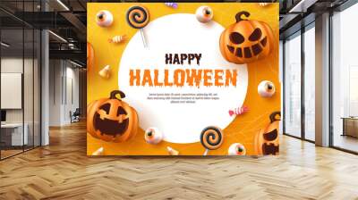 Happy Halloween. Halloween vector illustration with halloween pumpkins, and halloween elements. Wall mural