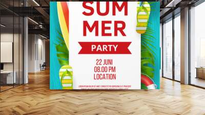 Summer party poster vector design with colorful beach elements. Vector illustration Wall mural