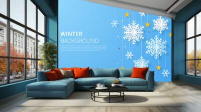 Winter design background. Origami snowfall. Vector Illustration. Wall mural