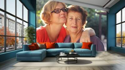 portrait of beautiful senior woman and her adult daughter Wall mural