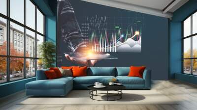 Businessman showing a growing virtual hologram stock, invest in trading. Wall mural