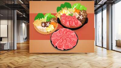 shabu shabu set illustration (Japanese Rice Bowl) Wall mural