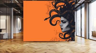 Medusa profile portrait with snakes in hair perfect for Halloween illustrations offering ample copy space Wall mural