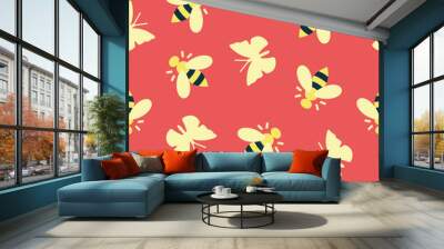 Butterfly and bee pattern Wall mural