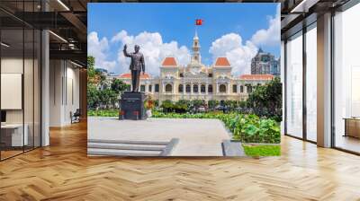 hochiminh monument in front of city people's committee in hochiminh city, vietnam. Wall mural