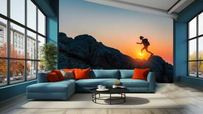 Hiker with backpack Wall mural