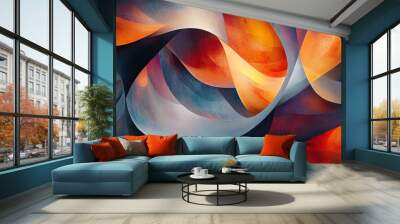 Abstract digital painting with colorful swirling lines and textured background. Wall mural