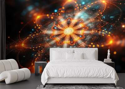 Abstract Orange and Blue Flower with Light Bokeh. Wall mural