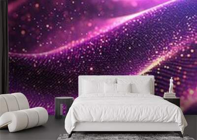 Abstract pink and purple wave with bokeh effect on a black background. Wall mural