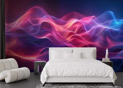 Abstract purple, red and blue light waves. Wall mural