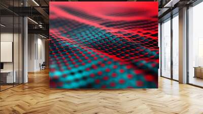 Abstract red and blue hexagonal pattern with a wavy surface. Wall mural