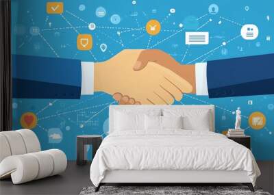 Business handshake concept with connected icons. Wall mural