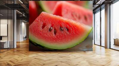 Close-up of a juicy watermelon slice with visible seeds. Wall mural