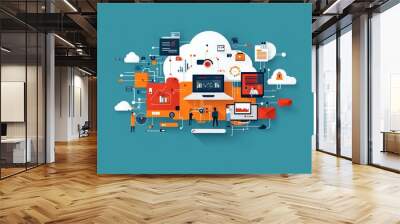 Cloud Computing Network Illustration. Wall mural