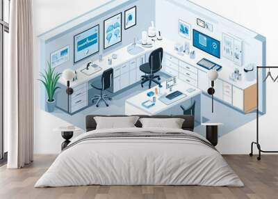 Modern Office Interior Design with Two Desk Spaces. Wall mural