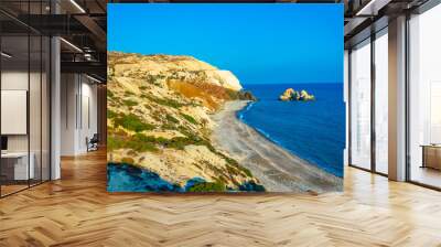 a small peninsula offering viewpoint over Petra tou Romiou alas Aphordite's rock on Cyprus Wall mural