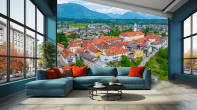 Aerial view of Slovenian town Radovljica Wall mural