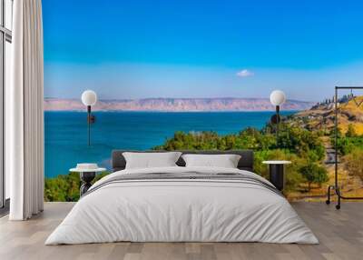 Aerial view of Tiberias from mount Arbel in Israel Wall mural