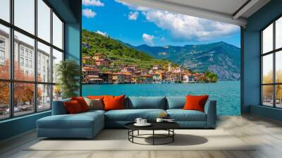 Carzano village on Monte Isola island at Iseo lake in Italy Wall mural