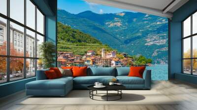 Carzano village on Monte Isola island at Iseo lake in Italy Wall mural