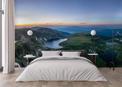 Sunrise aerial view of seven rila lakes in Bulgaria Wall mural