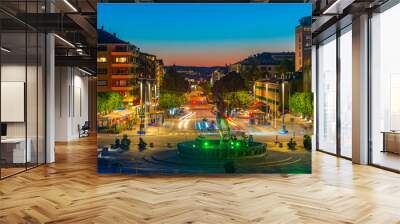 Sunset view of Kungsportsavenyen boulevard with Poseidon statue in Göteborg, Sweden Wall mural