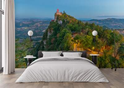 Sunset view of staircase leading to Cesta or Fratta - the second Tower of San Marino Wall mural