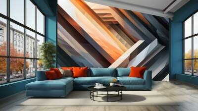 Dynamic geometric layers featuring a gradient transition from dark to light tones Wall mural