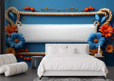 Elegant Blue Textile Background with Isolated Elements of Ropes and Folds Creating a Modern Banner Design Wall mural