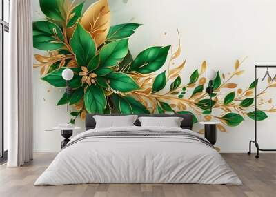 Elegant green leaf design adorned with gold accents, ideal for enhancing the sophistication of various projects. Wall mural